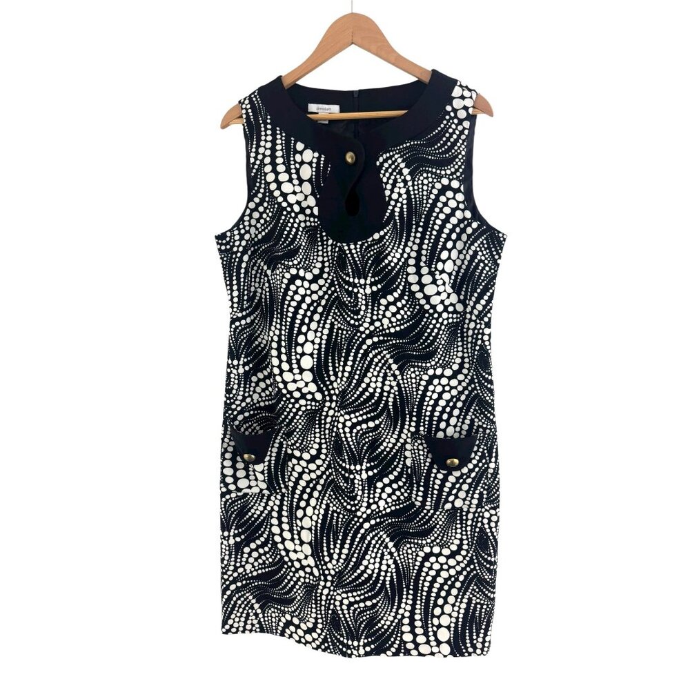 Dressbarn Black & White Print Keyhole Sleeveless Shift Dress‎ w/Pockets Size 16